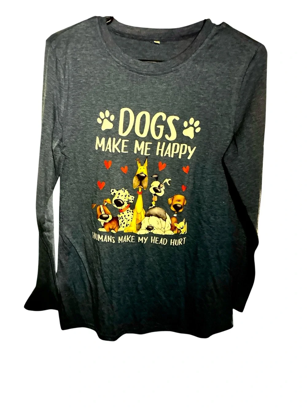 Dogs Make Me Happy Humans Make My Head Hurt Blue Long Sleeve Tee Shirt - Small